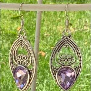 Elegant Silver and Purple Teardrop Earrings